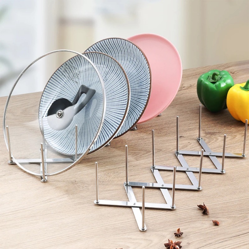 Kitchen Gadgets Rack Storage - Foldable Stainless Steel Pot Lid Organizer